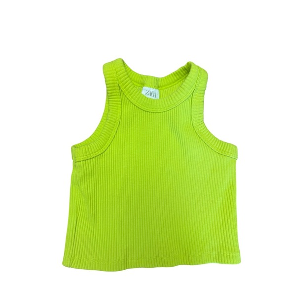 Zara Kids Neon Green Ribbed Tank Top Sleeveless Shirt Size 6-7 Years - Picture 1 of 3